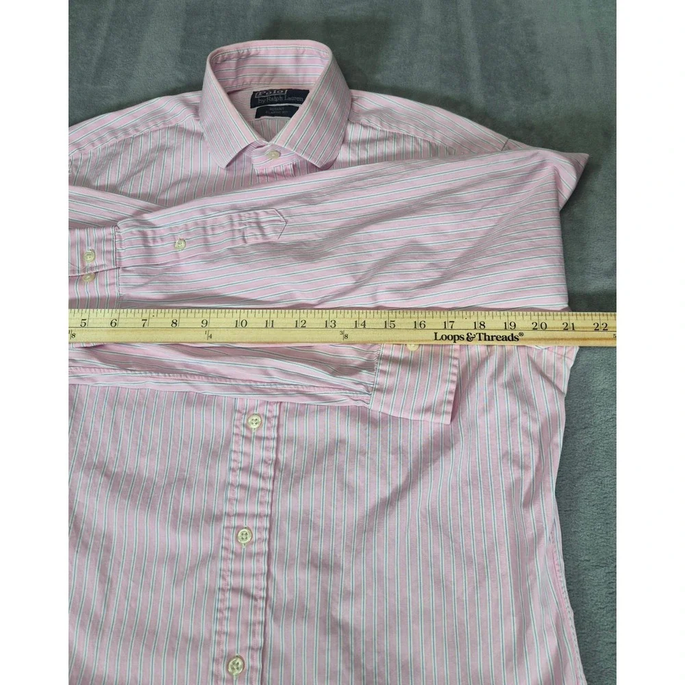 Polo Ralph Lauren Regent Classic Fit Pink Blue Striped Dress Shirt Mens 15 32/33